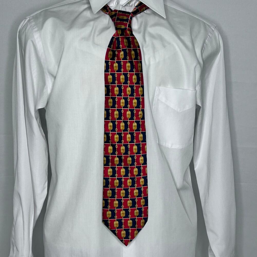 Pierre Cardin Paris Necktie Burgundy Navy Gold Geometric Designer Tie